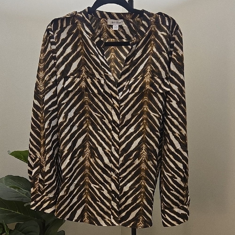 Calvin Klein Brown and Black Patterned Blouse